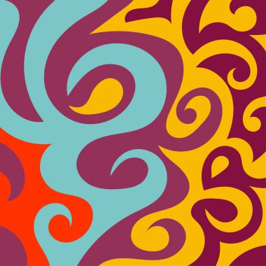 Kıvrımlı kıvrımlı doku süslemeleri olan soyut kare arkaplan. Renkli dalgalı şekilli soyut bir arkaplan. Poster veya ilgili herhangi bir grafik tasarım amacı için soyut arkaplan