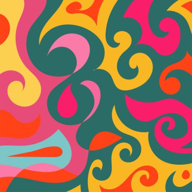Kıvrımlı kıvrımlı doku süslemeleri olan soyut kare arkaplan. Renkli dalgalı şekilli soyut bir arkaplan. Poster veya ilgili herhangi bir grafik tasarım amacı için soyut arkaplan