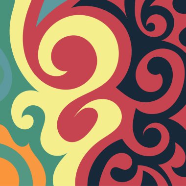 Kıvrımlı kıvrımlı doku süslemeleri olan soyut kare arkaplan. Renkli dalgalı şekilli soyut bir arkaplan. Poster veya ilgili herhangi bir grafik tasarım amacı için soyut arkaplan