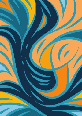 Kavisli şekilli soyut bir arkaplan. Akan kıvrımlar renkli arka plan sanatı. Dalgalı şekillerin ve parlak renklerin soyut arkaplanı.