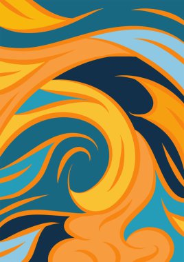 Kavisli şekilli soyut bir arkaplan. Akan kıvrımlar renkli arka plan sanatı. Dalgalı şekillerin ve parlak renklerin soyut arkaplanı.