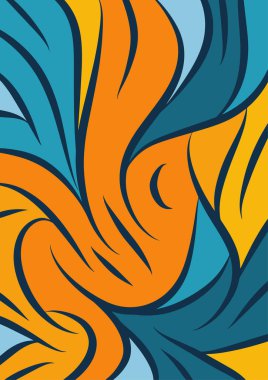 Kavisli şekilli soyut bir arkaplan. Akan kıvrımlar renkli arka plan sanatı. Dalgalı şekillerin ve parlak renklerin soyut arkaplanı.