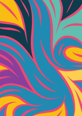 Kavisli şekilli soyut bir arkaplan. Akan kıvrımlar renkli arka plan sanatı. Dalgalı şekillerin ve parlak renklerin soyut arkaplanı.