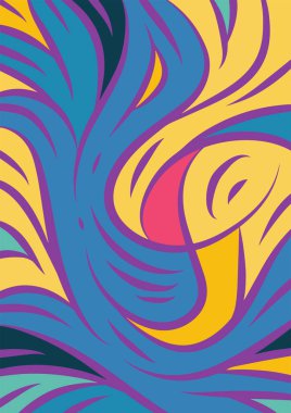 Kavisli şekilli soyut bir arkaplan. Akan kıvrımlar renkli arka plan sanatı. Dalgalı şekillerin ve parlak renklerin soyut arkaplanı.