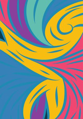 Kavisli şekilli soyut bir arkaplan. Akan kıvrımlar renkli arka plan sanatı. Dalgalı şekillerin ve parlak renklerin soyut arkaplanı.