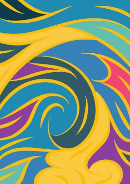 Kavisli şekilli soyut bir arkaplan. Akan kıvrımlar renkli arka plan sanatı. Dalgalı şekillerin ve parlak renklerin soyut arkaplanı.