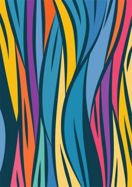 Kavisli şekilli soyut bir arkaplan. Akan kıvrımlar renkli arka plan sanatı. Dalgalı şekillerin ve parlak renklerin soyut arkaplanı.