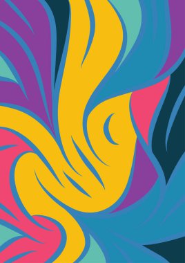 Kavisli şekilli soyut bir arkaplan. Akan kıvrımlar renkli arka plan sanatı. Dalgalı şekillerin ve parlak renklerin soyut arkaplanı.