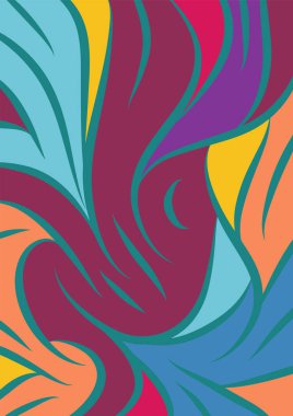 Kavisli şekilli soyut bir arkaplan. Akan kıvrımlar renkli arka plan sanatı. Dalgalı şekillerin ve parlak renklerin soyut arkaplanı.