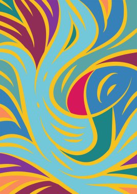 Kavisli şekilli soyut bir arkaplan. Akan kıvrımlar renkli arka plan sanatı. Dalgalı şekillerin ve parlak renklerin soyut arkaplanı.