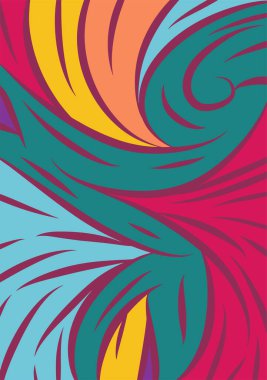Kavisli şekilli soyut bir arkaplan. Akan kıvrımlar renkli arka plan sanatı. Dalgalı şekillerin ve parlak renklerin soyut arkaplanı.