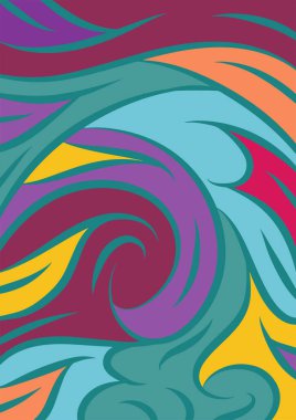 Kavisli şekilli soyut bir arkaplan. Akan kıvrımlar renkli arka plan sanatı. Dalgalı şekillerin ve parlak renklerin soyut arkaplanı.