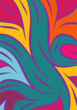 Kavisli şekilli soyut bir arkaplan. Akan kıvrımlar renkli arka plan sanatı. Dalgalı şekillerin ve parlak renklerin soyut arkaplanı.