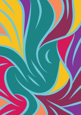 Kavisli şekilli soyut bir arkaplan. Akan kıvrımlar renkli arka plan sanatı. Dalgalı şekillerin ve parlak renklerin soyut arkaplanı.