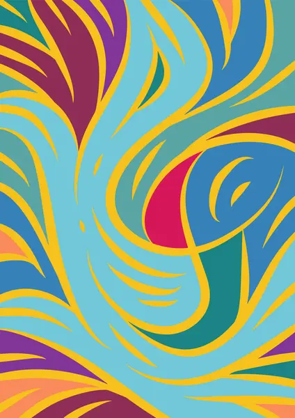 Kavisli şekilli soyut bir arkaplan. Akan kıvrımlar renkli arka plan sanatı. Dalgalı şekillerin ve parlak renklerin soyut arkaplanı.