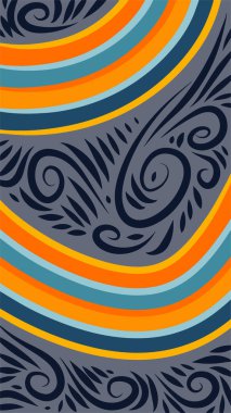 Vibrant Girdapları ve Gökkuşağı Çiçekleri 'nin soyut arka planı. Süslü girdaplı ve kıvrımlı gökkuşağı şekilli sanatsal arkaplan.