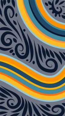 Vibrant Girdapları ve Gökkuşağı Çiçekleri 'nin soyut arka planı. Süslü girdaplı ve kıvrımlı gökkuşağı şekilli sanatsal arkaplan.