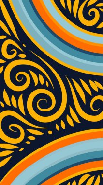 Vibrant Girdapları ve Gökkuşağı Çiçekleri 'nin soyut arka planı. Süslü girdaplı ve kıvrımlı gökkuşağı şekilli sanatsal arkaplan.