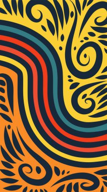 Vibrant Girdapları ve Gökkuşağı Çiçekleri 'nin soyut arka planı. Süslü girdaplı ve kıvrımlı gökkuşağı şekilli sanatsal arkaplan.