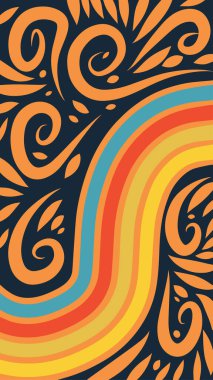 Vibrant Girdapları ve Gökkuşağı Çiçekleri 'nin soyut arka planı. Süslü girdaplı ve kıvrımlı gökkuşağı şekilli sanatsal arkaplan.
