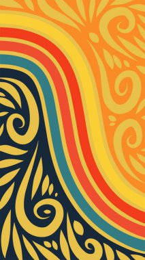 Vibrant Girdapları ve Gökkuşağı Çiçekleri 'nin soyut arka planı. Süslü girdaplı ve kıvrımlı gökkuşağı şekilli sanatsal arkaplan.