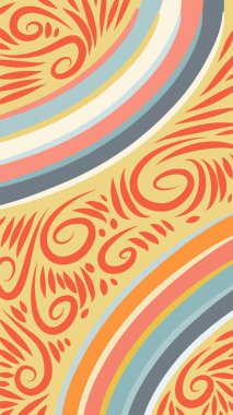Vibrant Girdapları ve Gökkuşağı Çiçekleri 'nin soyut arka planı. Süslü girdaplı ve kıvrımlı gökkuşağı şekilli sanatsal arkaplan.