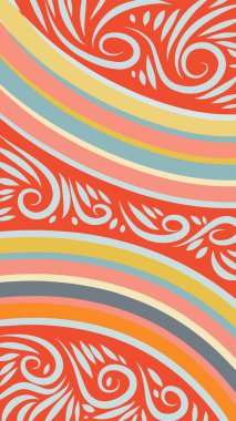 Vibrant Girdapları ve Gökkuşağı Çiçekleri 'nin soyut arka planı. Süslü girdaplı ve kıvrımlı gökkuşağı şekilli sanatsal arkaplan.