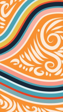 Vibrant Girdapları ve Gökkuşağı Çiçekleri 'nin soyut arka planı. Süslü girdaplı ve kıvrımlı gökkuşağı şekilli sanatsal arkaplan.