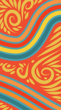 Vibrant Girdapları ve Gökkuşağı Çiçekleri 'nin soyut arka planı. Süslü girdaplı ve kıvrımlı gökkuşağı şekilli sanatsal arkaplan.