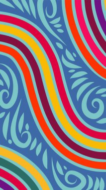 Vibrant Girdapları ve Gökkuşağı Çiçekleri 'nin soyut arka planı. Süslü girdaplı ve kıvrımlı gökkuşağı şekilli sanatsal arkaplan.