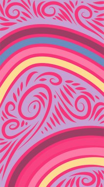 Vibrant Girdapları ve Gökkuşağı Çiçekleri 'nin soyut arka planı. Süslü girdaplı ve kıvrımlı gökkuşağı şekilli sanatsal arkaplan.
