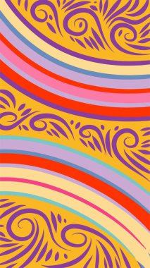 Vibrant Girdapları ve Gökkuşağı Çiçekleri 'nin soyut arka planı. Süslü girdaplı ve kıvrımlı gökkuşağı şekilli sanatsal arkaplan.