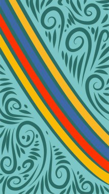 Vibrant Girdapları ve Gökkuşağı Çiçekleri 'nin soyut arka planı. Süslü girdaplı ve kıvrımlı gökkuşağı şekilli sanatsal arkaplan.