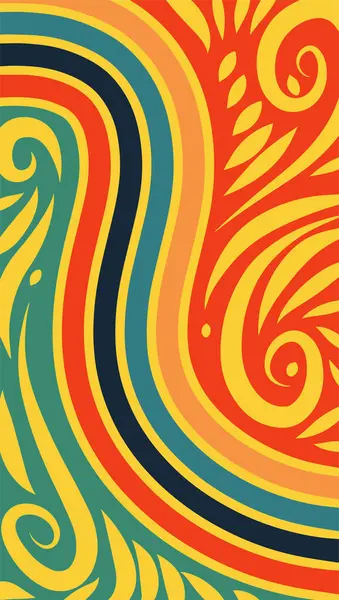 Vibrant Girdapları ve Gökkuşağı Çiçekleri 'nin soyut arka planı. Süslü girdaplı ve kıvrımlı gökkuşağı şekilli sanatsal arkaplan.