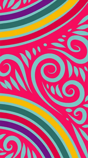 Vibrant Girdapları ve Gökkuşağı Çiçekleri 'nin soyut arka planı. Süslü girdaplı ve kıvrımlı gökkuşağı şekilli sanatsal arkaplan.