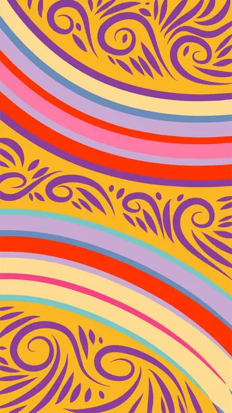 Vibrant Girdapları ve Gökkuşağı Çiçekleri 'nin soyut arka planı. Süslü girdaplı ve kıvrımlı gökkuşağı şekilli sanatsal arkaplan.