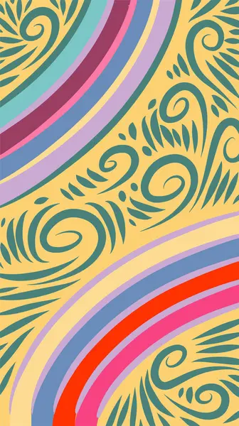 Vibrant Girdapları ve Gökkuşağı Çiçekleri 'nin soyut arka planı. Süslü girdaplı ve kıvrımlı gökkuşağı şekilli sanatsal arkaplan.