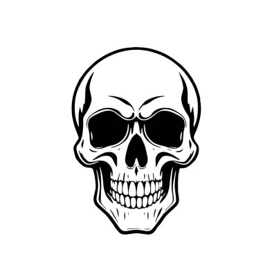 Tek renkli Kurukafa İllüstrasyon Vektör Sanatı. Kalın Kafatası Tasarımı - BW Vektör İllüzyonu. Grafik Kafatası Sanatı - Temiz Vektör Tasarımı. Tarz Kurukafa Vektörü - Siyah ve Beyaz Kırpma Sanatı.