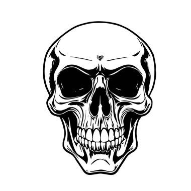 Tek renkli Kurukafa İllüstrasyon Vektör Sanatı. Kalın Kafatası Tasarımı - BW Vektör İllüzyonu. Grafik Kafatası Sanatı - Temiz Vektör Tasarımı. Tarz Kurukafa Vektörü - Siyah ve Beyaz Kırpma Sanatı.