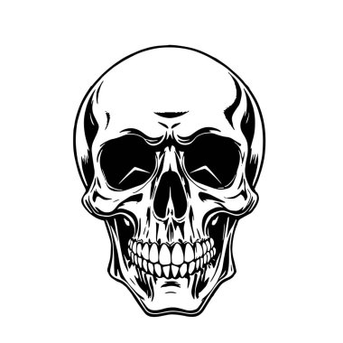 Tek renkli Kurukafa İllüstrasyon Vektör Sanatı. Kalın Kafatası Tasarımı - BW Vektör İllüzyonu. Grafik Kafatası Sanatı - Temiz Vektör Tasarımı. Tarz Kurukafa Vektörü - Siyah ve Beyaz Kırpma Sanatı.