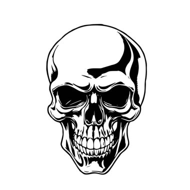 Tek renkli Kurukafa İllüstrasyon Vektör Sanatı. Kalın Kafatası Tasarımı - BW Vektör İllüzyonu. Grafik Kafatası Sanatı - Temiz Vektör Tasarımı. Tarz Kurukafa Vektörü - Siyah ve Beyaz Kırpma Sanatı.