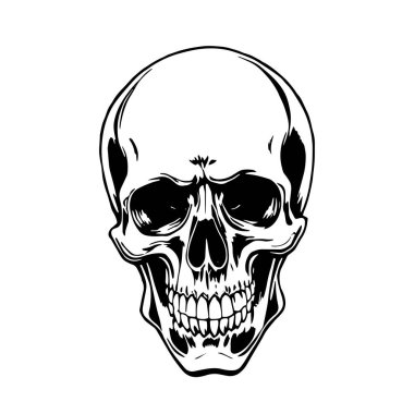 Tek renkli Kurukafa İllüstrasyon Vektör Sanatı. Kalın Kafatası Tasarımı - BW Vektör İllüzyonu. Grafik Kafatası Sanatı - Temiz Vektör Tasarımı. Tarz Kurukafa Vektörü - Siyah ve Beyaz Kırpma Sanatı.