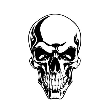 Tek renkli Kurukafa İllüstrasyon Vektör Sanatı. Kalın Kafatası Tasarımı - BW Vektör İllüzyonu. Grafik Kafatası Sanatı - Temiz Vektör Tasarımı. Tarz Kurukafa Vektörü - Siyah ve Beyaz Kırpma Sanatı.