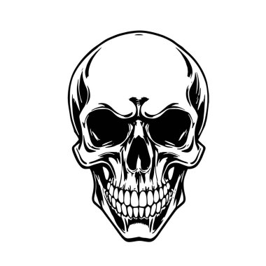 Tek renkli Kurukafa İllüstrasyon Vektör Sanatı. Kalın Kafatası Tasarımı - BW Vektör İllüzyonu. Grafik Kafatası Sanatı - Temiz Vektör Tasarımı. Tarz Kurukafa Vektörü - Siyah ve Beyaz Kırpma Sanatı.