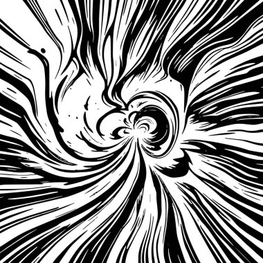 Soyut Girdap Akımı - Siyah ve Beyaz Vektör Sanat Arkaplanı. Dinamik Girdap Vuruşları - Tek Renkli Soyut Vektör Tasarımı. Sıvı Hareketleri - Minimalist Siyah ve Beyaz Vektör Grafiği.