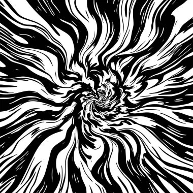Soyut Girdap Akımı - Siyah ve Beyaz Vektör Sanat Arkaplanı. Dinamik Girdap Vuruşları - Tek Renkli Soyut Vektör Tasarımı. Sıvı Hareketleri - Minimalist Siyah ve Beyaz Vektör Grafiği.