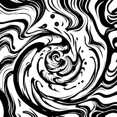 Soyut Girdap Akımı - Siyah ve Beyaz Vektör Sanat Arkaplanı. Dinamik Girdap Vuruşları - Tek Renkli Soyut Vektör Tasarımı. Sıvı Hareketleri - Minimalist Siyah ve Beyaz Vektör Grafiği.