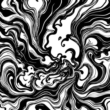 Soyut Girdap Akımı - Siyah ve Beyaz Vektör Sanat Arkaplanı. Dinamik Girdap Vuruşları - Tek Renkli Soyut Vektör Tasarımı. Sıvı Hareketleri - Minimalist Siyah ve Beyaz Vektör Grafiği.