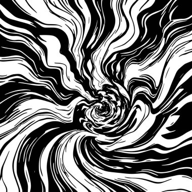 Soyut Girdap Akımı - Siyah ve Beyaz Vektör Sanat Arkaplanı. Dinamik Girdap Vuruşları - Tek Renkli Soyut Vektör Tasarımı. Sıvı Hareketleri - Minimalist Siyah ve Beyaz Vektör Grafiği.