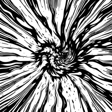 Soyut Girdap Akımı - Siyah ve Beyaz Vektör Sanat Arkaplanı. Dinamik Girdap Vuruşları - Tek Renkli Soyut Vektör Tasarımı. Sıvı Hareketleri - Minimalist Siyah ve Beyaz Vektör Grafiği.